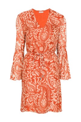 brown-multicolored-v-neck-dress