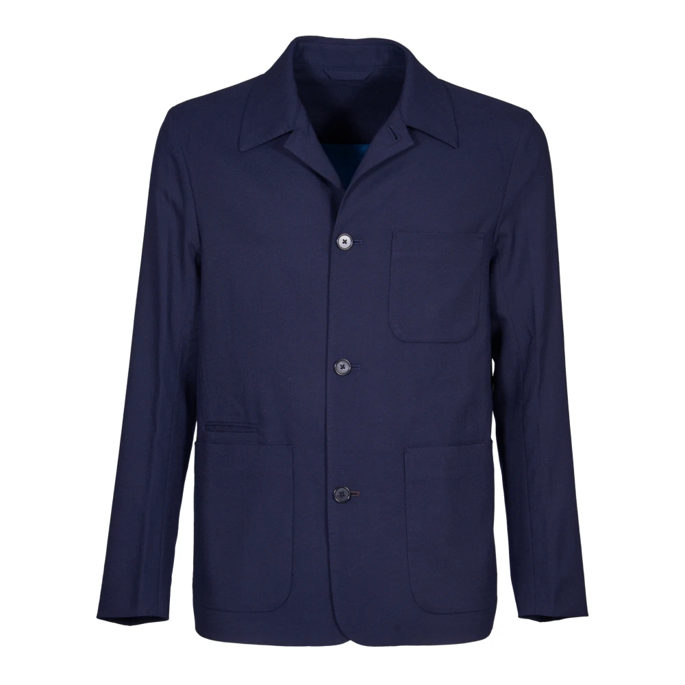 PS By Paul Smith Blauwe wollen jas met knoopsluiting Blue Heren