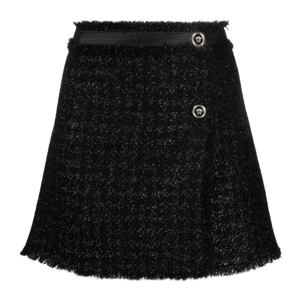 Versace Zwarte Tweed Wikkelrok Black Dames