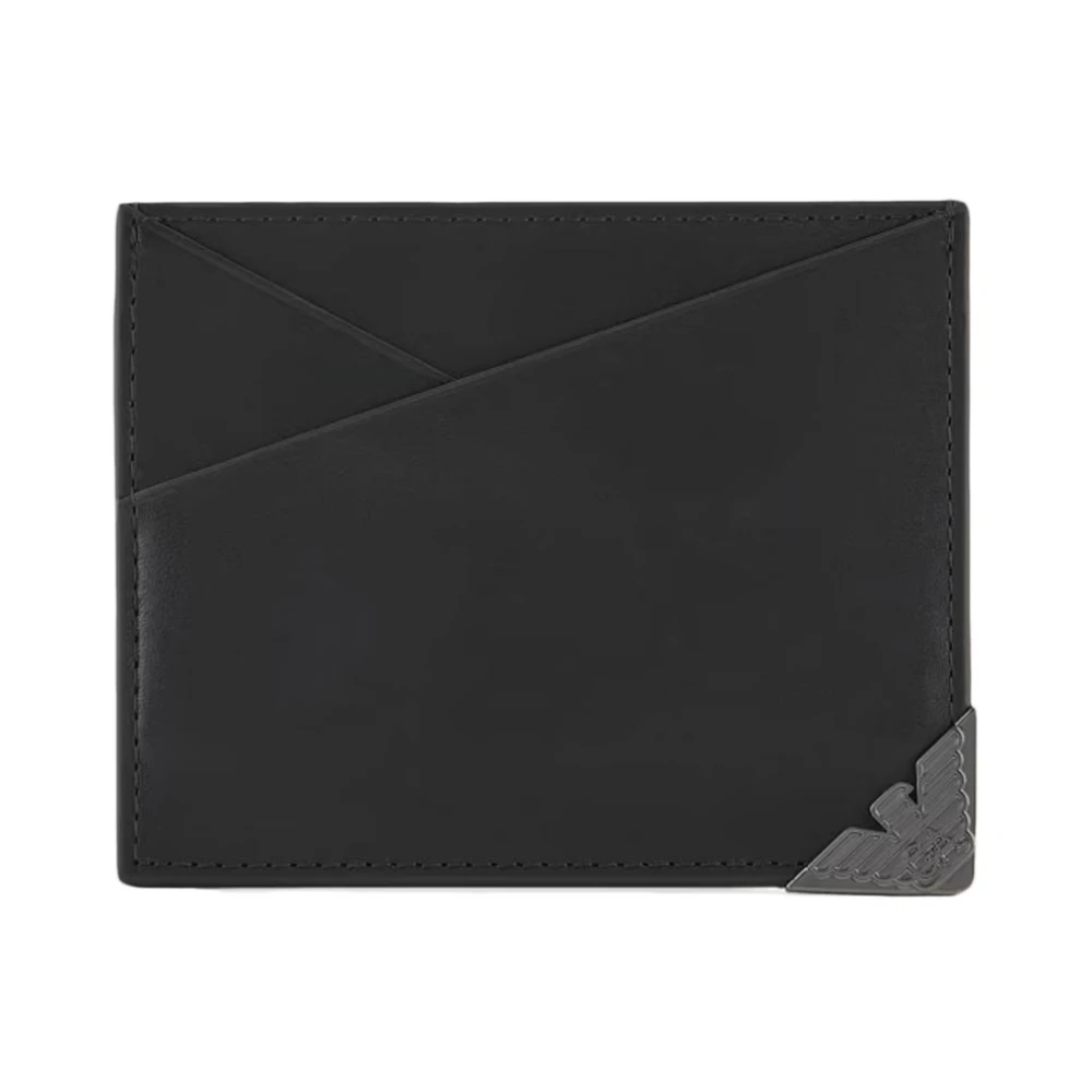 Emporio Armani Zwarte leren portemonnee met metalen adelaar Black Heren