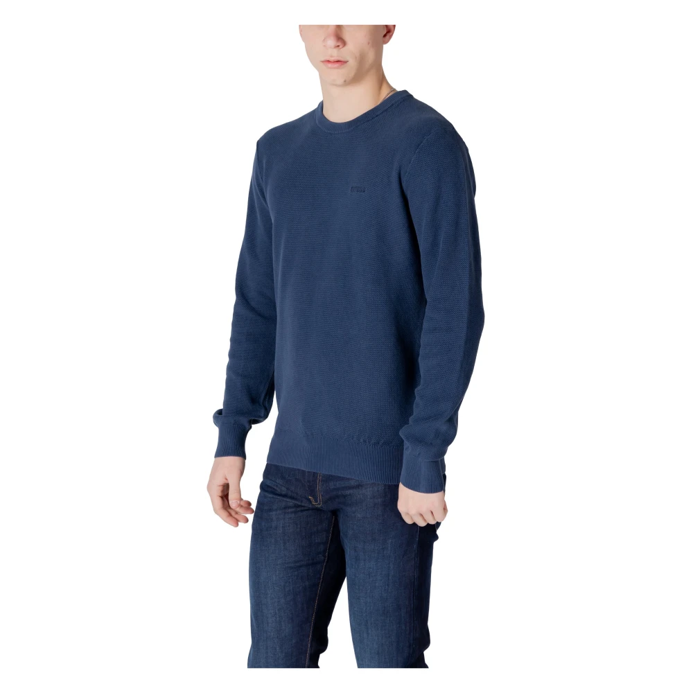 Guess Blauwe Ronde Hals Gebreide Trui voor Mannen Blue Heren