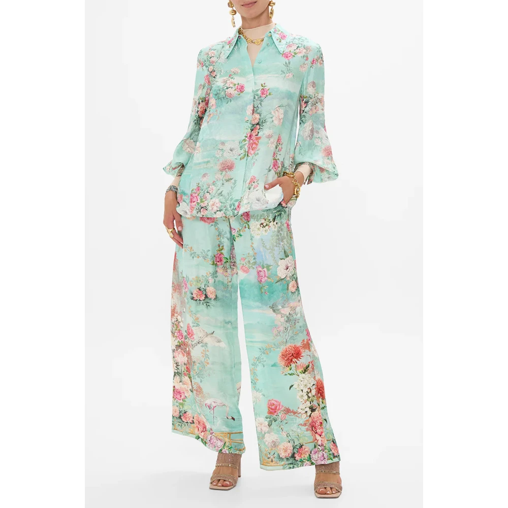 Camilla Zijden Loungebroek met Kristalversiering Blue Dames