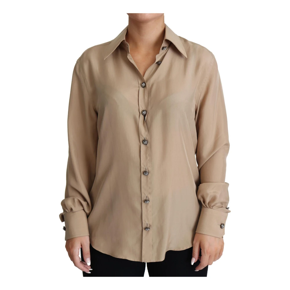 Dolce & Gabbana Women's Beige Silk Shirt With Decorative Buttons - Shirts - Xs- Blouses & Shirts