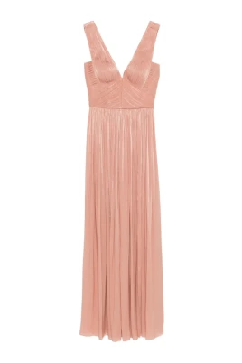 Pleated V-neck Gown