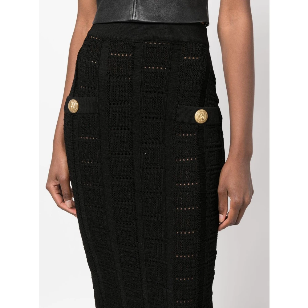 Balmain Prachtige Zwarte Midi Rok voor Vrouwen Black Dames