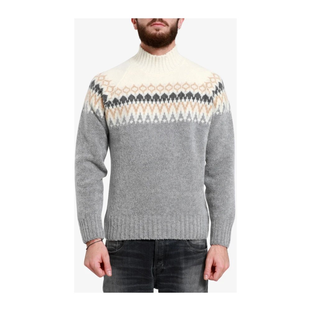 Gran Sasso Jacquard Gebreide Trui met Hoge Kraag Gray Heren