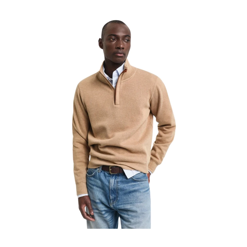 Gant Katoenen Half-Zip Sweater Beige Heren