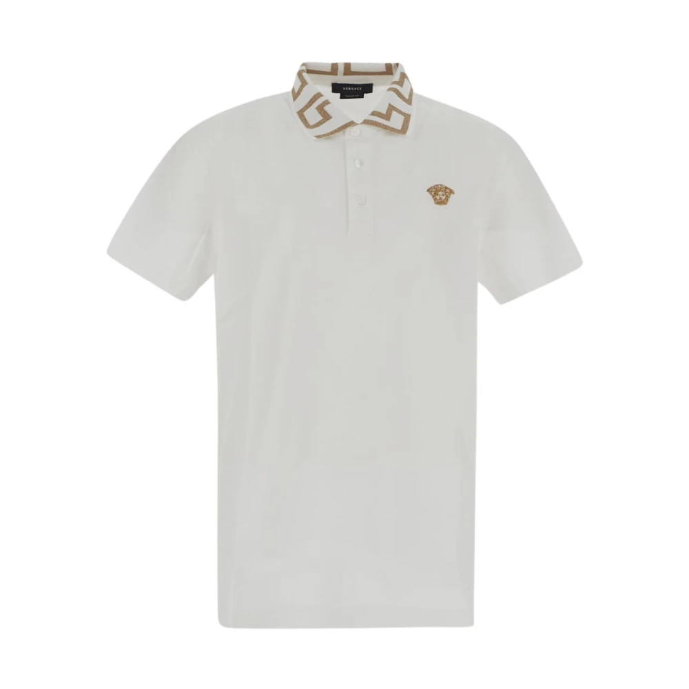 Versace Witte T-shirts en Polos met Greca en Medusa Borduursel White Heren