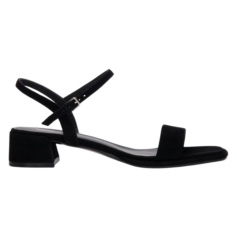 Estro Black High Heel Sandals, Female, 3 Uk, Genuine Velour Low Block Heel Sandals
