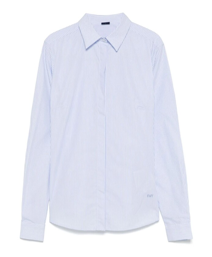 chemise-en-coton-a-rayures-bleues-avec-logo