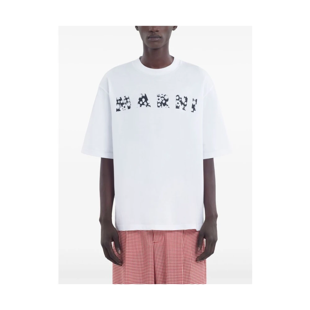 Marni Witte Bloemenprint Korte Mouw T-shirt White Heren
