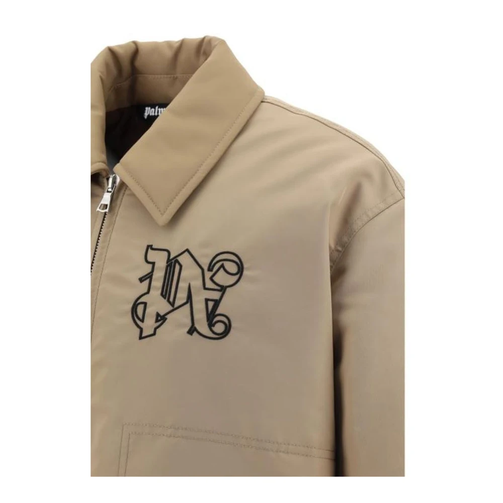 Palm Angels Gewatteerde bomberjack met voorlogo Beige Heren