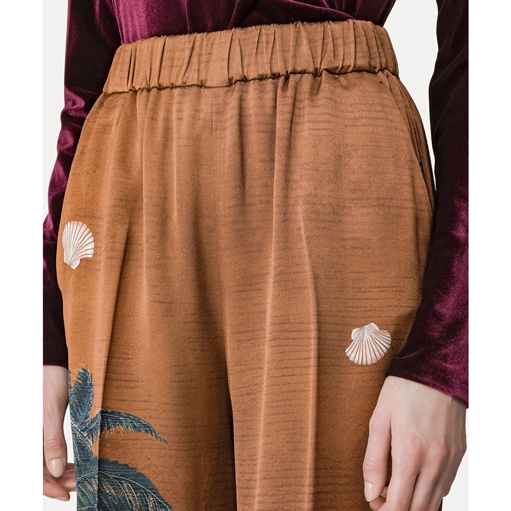 Forte Satin Sacred Forest Print Broek Brown Dames