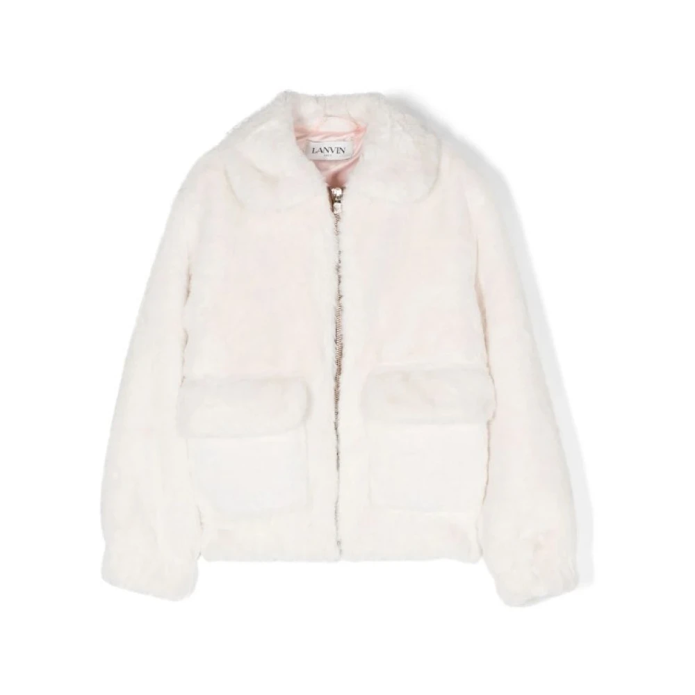 Lanvin Faux Shearling Jacka Elfenben Debossed Logo Beige, Unisex