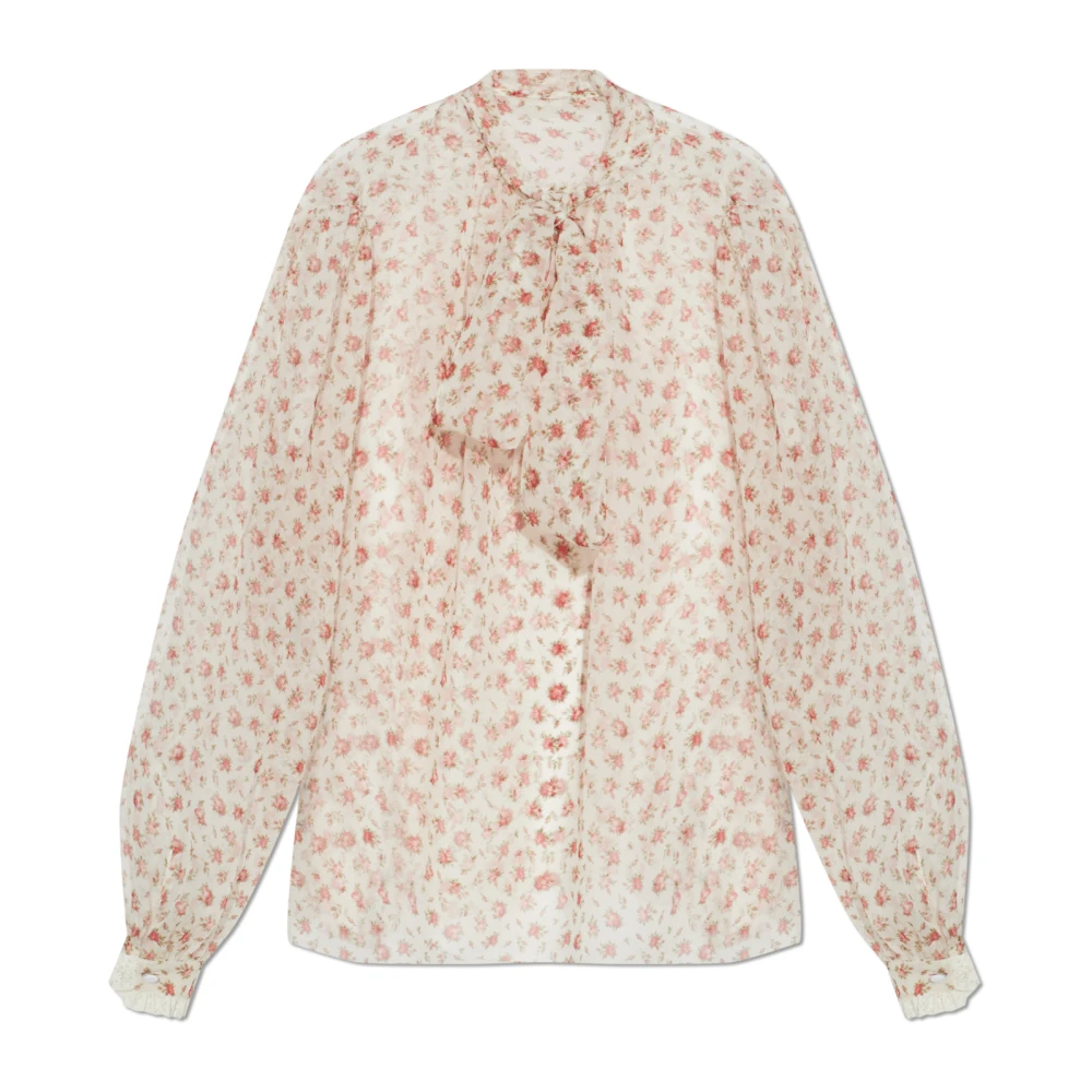 Dolce & Gabbana Women's Beige Blouses, M, Silk Top With Floral Motif