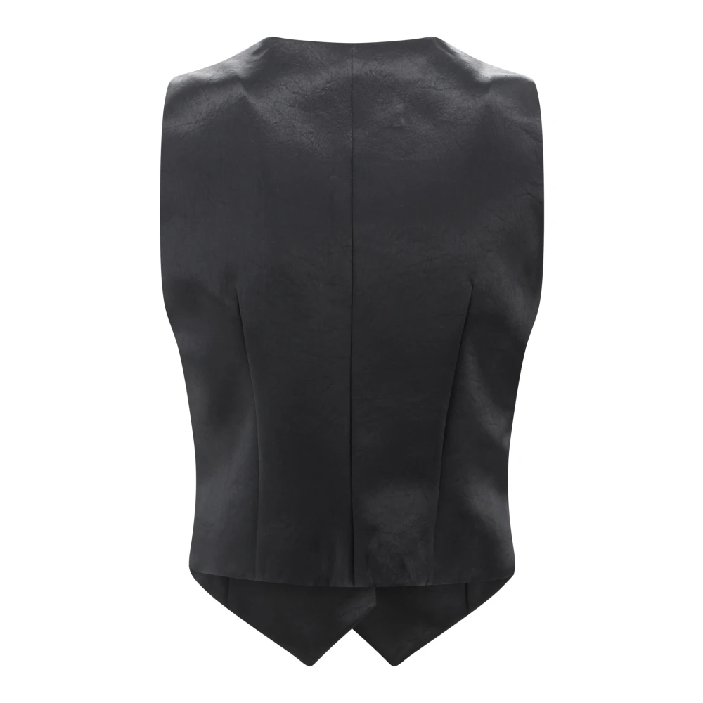 Philosophy di Lorenzo Serafini Zwarte Satijnen V-Hals Mouwloze Jas Black Dames