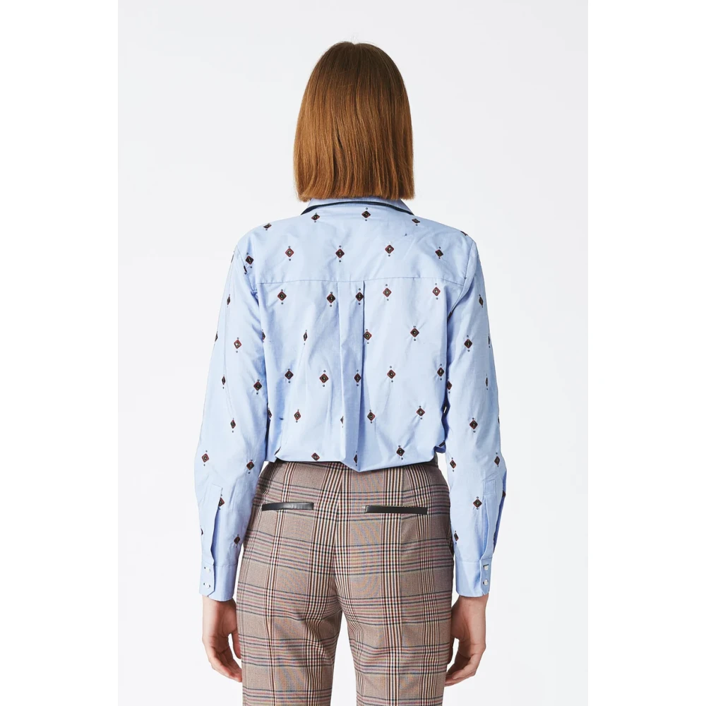 Nenette Blauwe Pailletten Zak Shirt Blue Dames