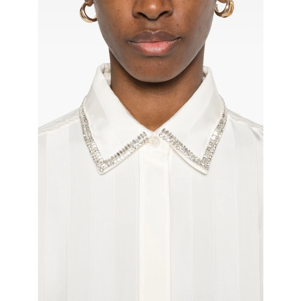 Golden Goose Crystal Embellished Vertical Stripe Shirt Beige Dames