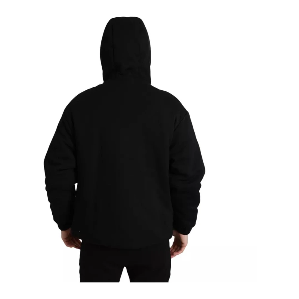 Dolce & Gabbana Logo Hooded Bomber Jacket Cotton Nylon Black Heren