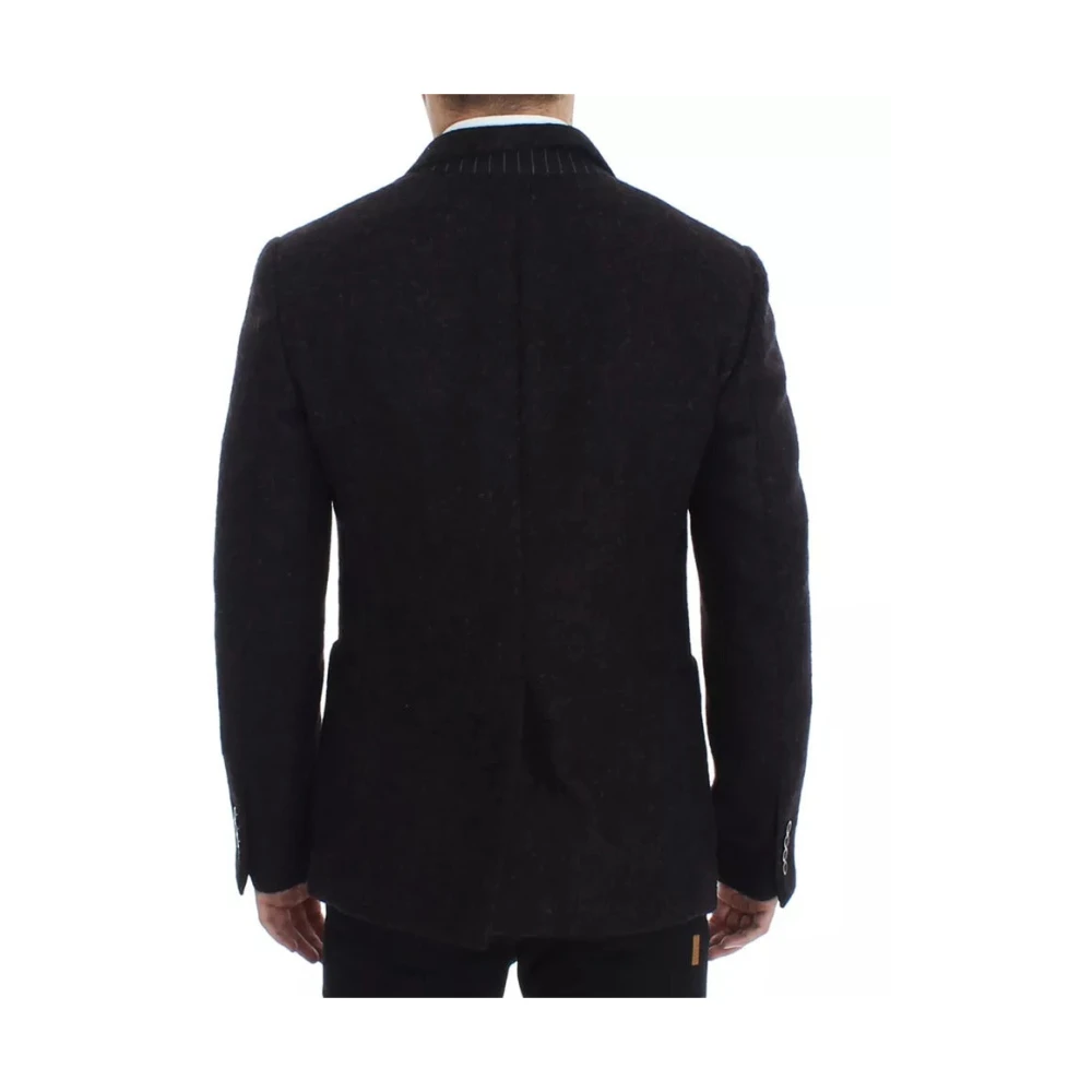 Dolce & Gabbana Bordeaux Alpaca Twee-Knoop Blazer Black Heren