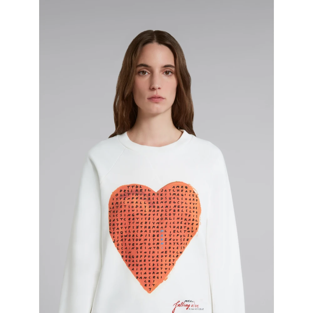 Marni Loopback Sweatshirt met Wordsearch Heart Print White Dames