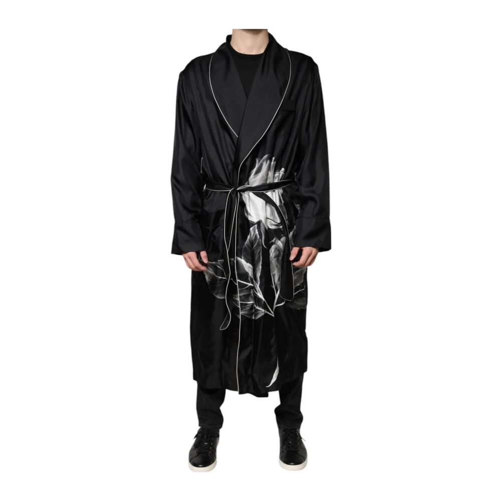 Dolce & Gabbana Zwarte Bloemen Ceintuur Badjas Nachtkleding Black Heren