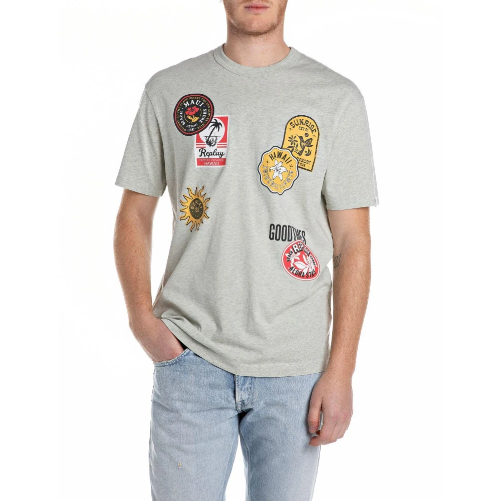 Replay Bedrukt Ronde Hals T-shirt Gray Heren
