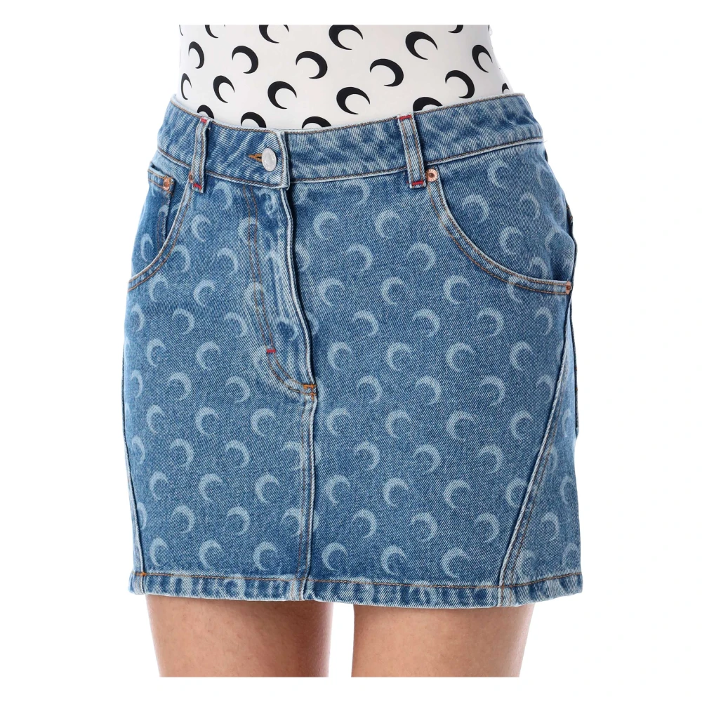 Marine Serre Denim Mini Rok met Moon Laser Blue Dames