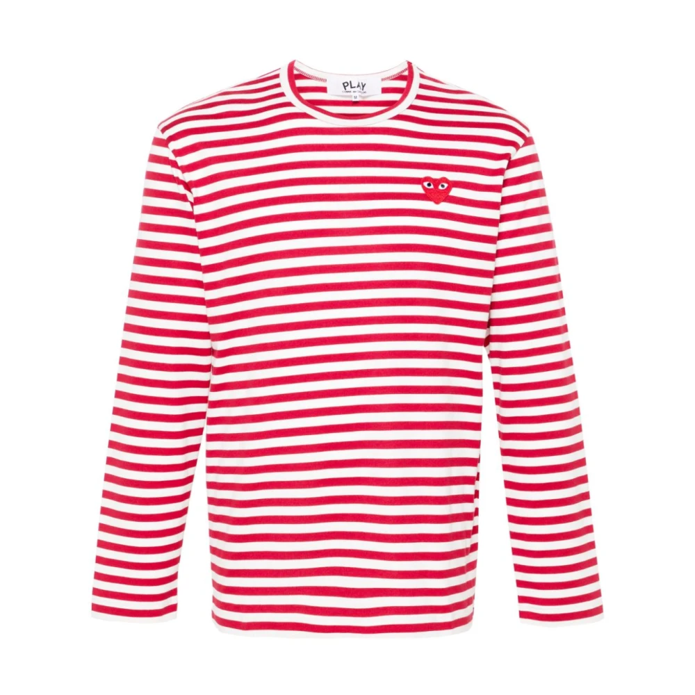 Comme des Garçons Play Gestreept hartpatch ronde hals T-shirt Red Heren