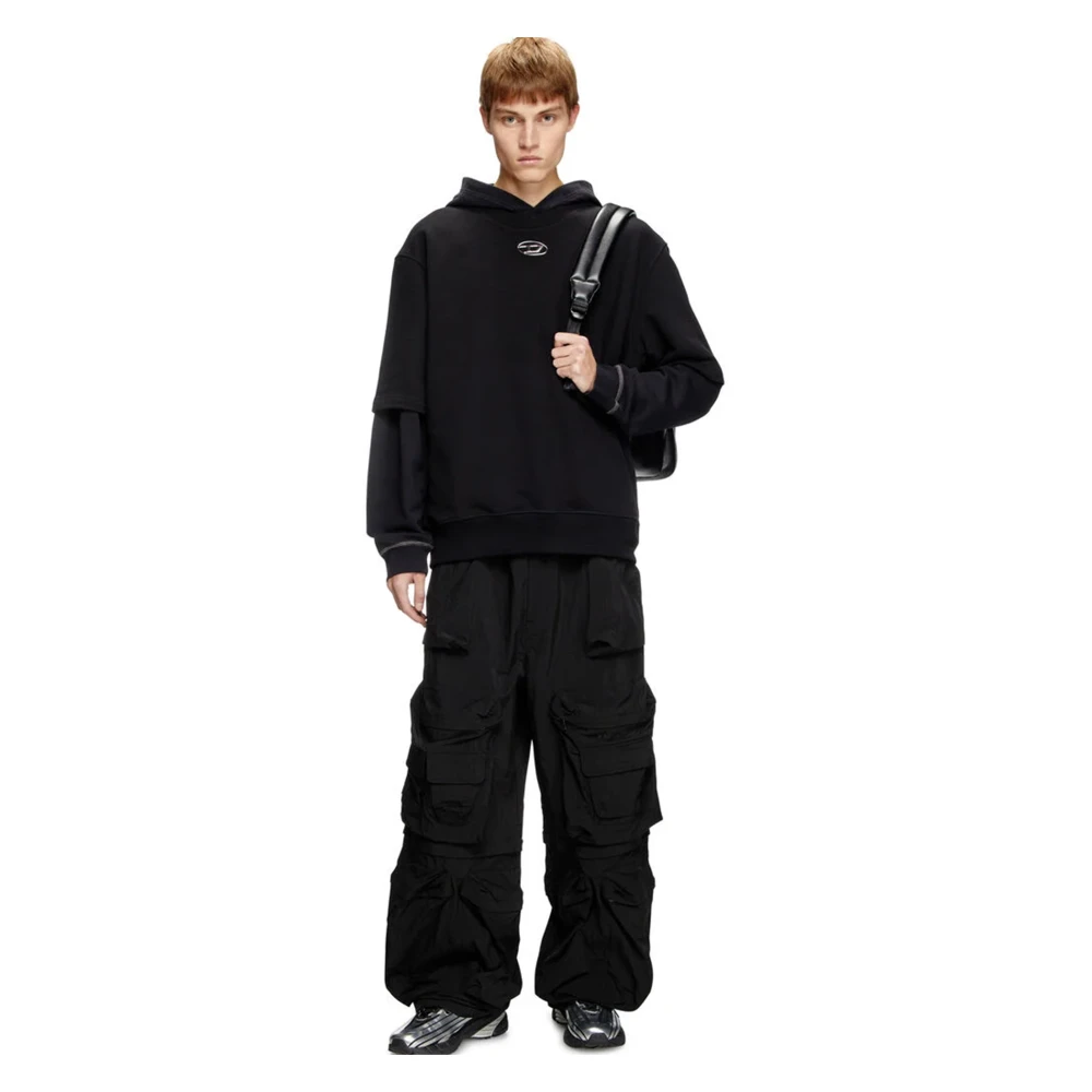 Diesel Zwarte Katoenen Sweatshirt met Zilveren Ovaal Black Heren