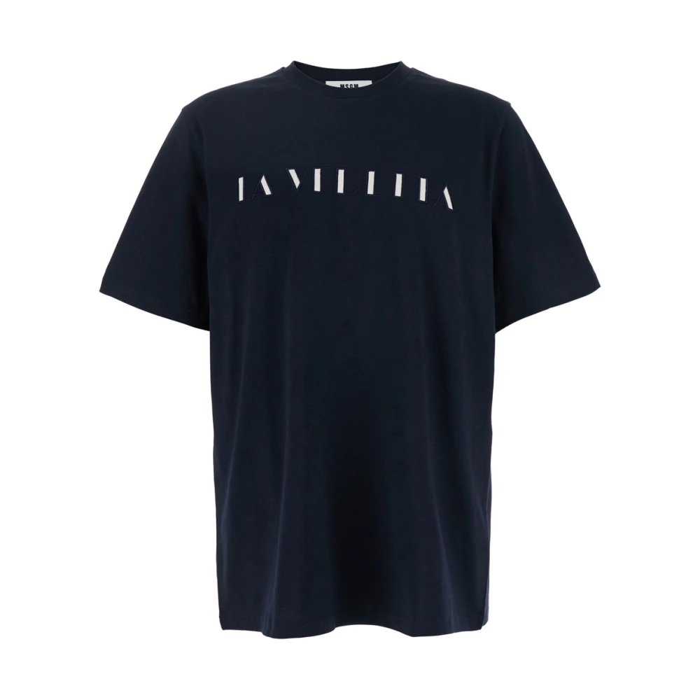 Msgm Blauw Crewneck T-shirt met Front Print Blue Heren