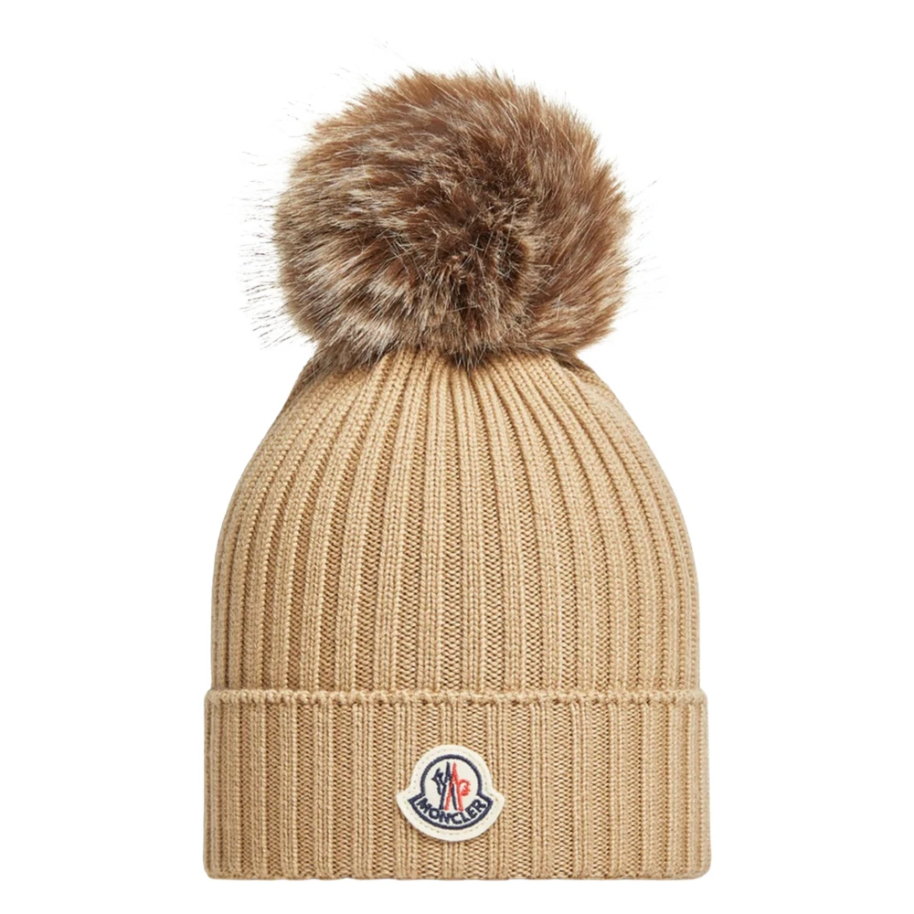 Moncler Beige Hats & Caps, Female, M, Chic Knitted Pom Pom Hat