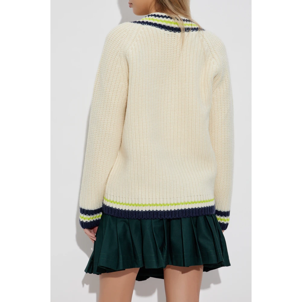 Lacoste Wollen trui met V-hals Beige Dames