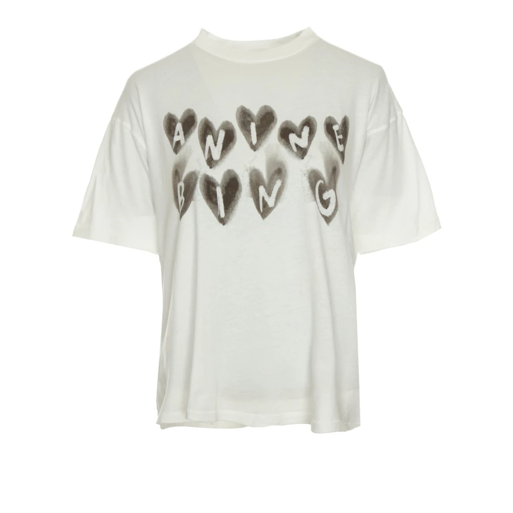 Anine Bing Hartprint T-Shirt Relaxte Pasvorm White Dames
