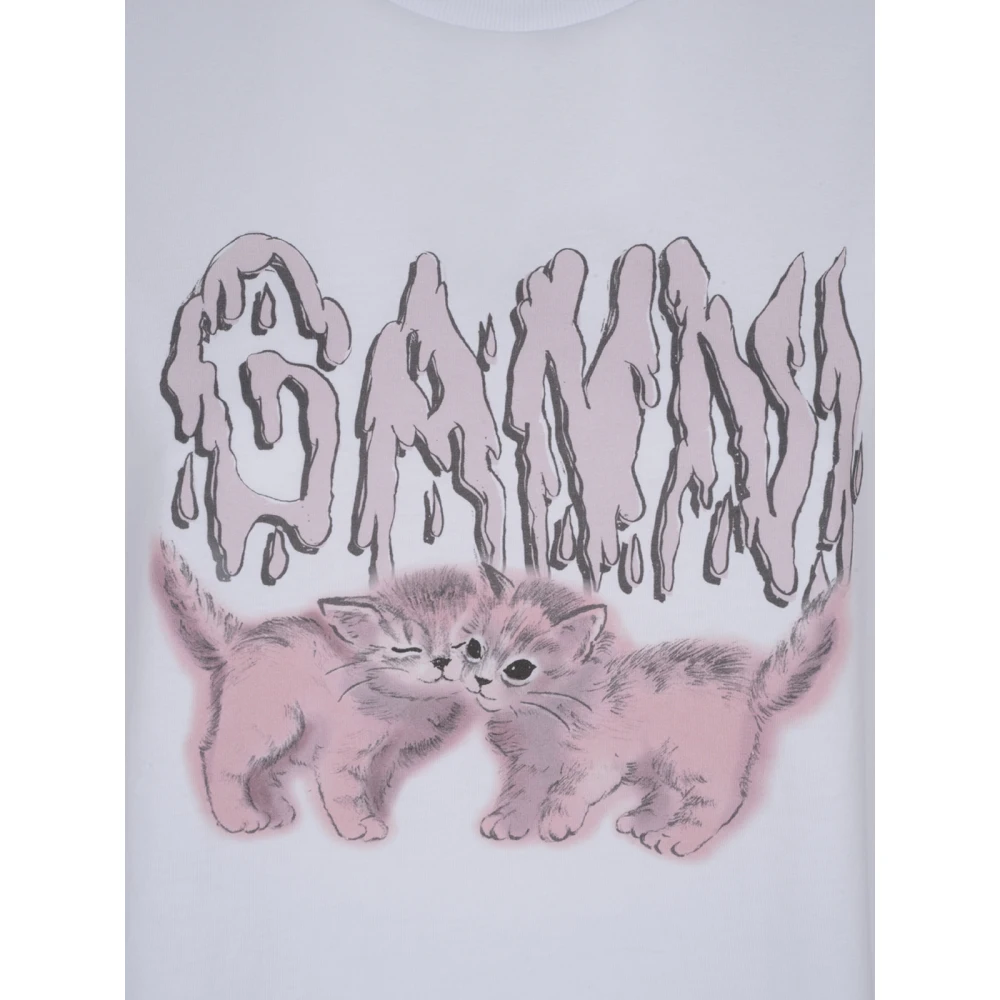 Ganni Witte Cats Relaxed T-shirt White Dames