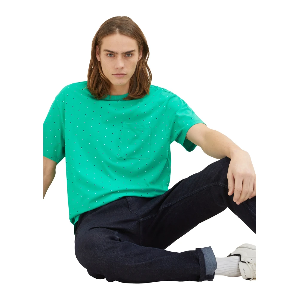 Tom Tailor Gestippeld T-shirt met borstzakje Green Heren