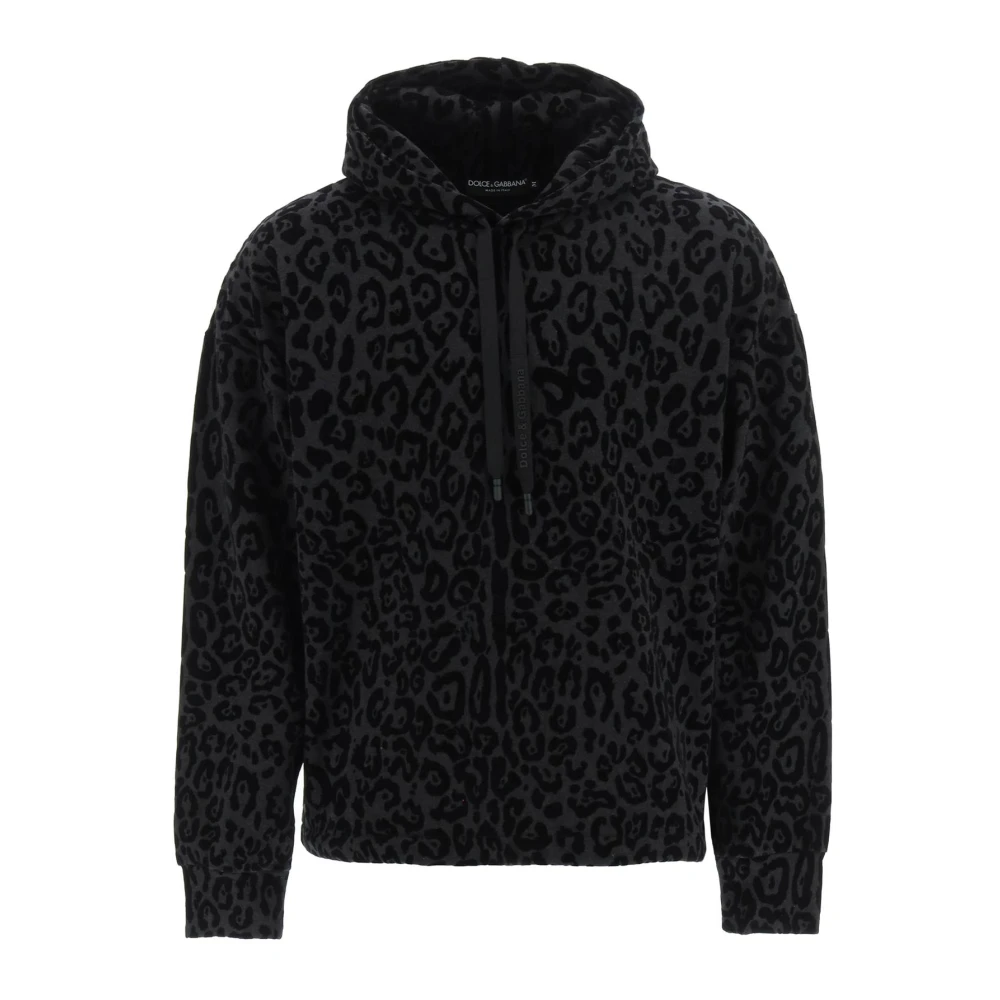 Dolce & Gabbana Leopard Flocked Hoodie Sweatshirt Black, Herr