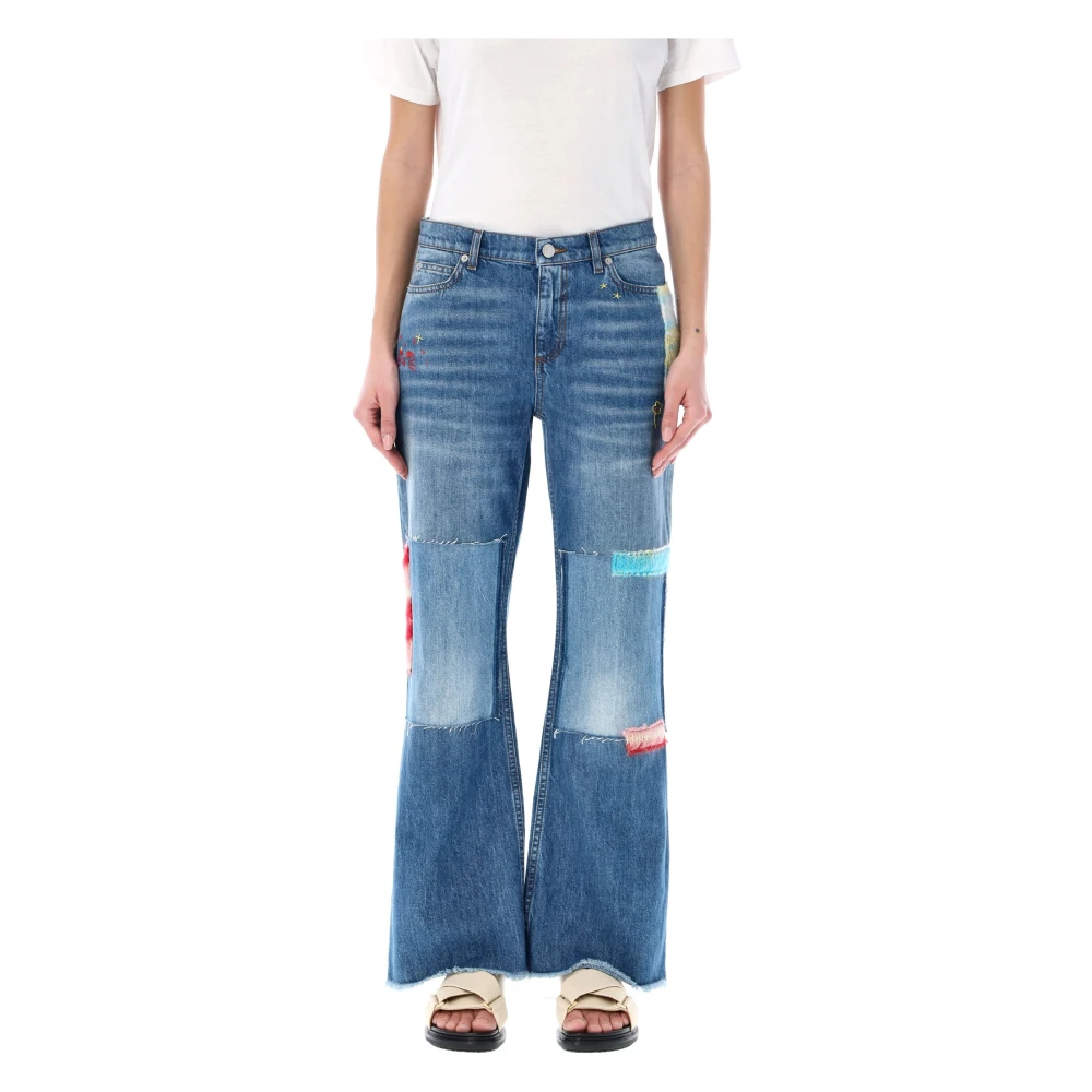 Marni Blauwe Mix Mohair Patch Jeans Blue Dames