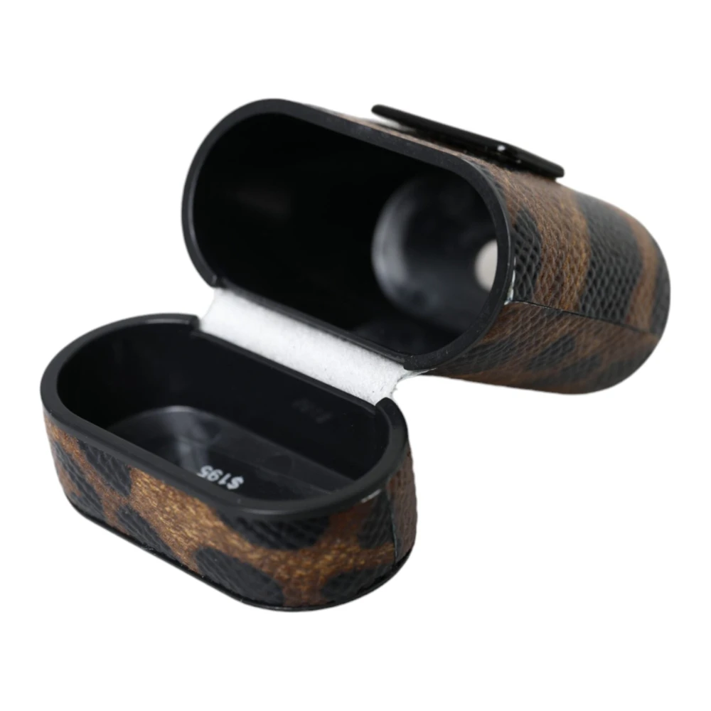 Dolce & Gabbana Luipaard Kalfsleren Airpods Hoesje Brown Unisex