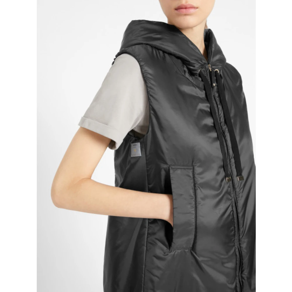 Max Mara Waterafstotende canvas gilet met capuchon Black Dames