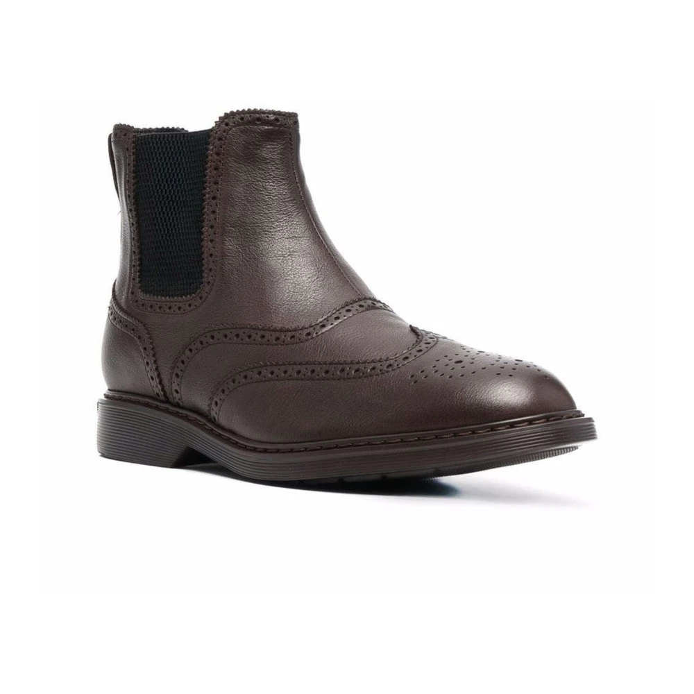 Hogan Bruin Leren Chelsea Boot met Brogue Details Brown Heren