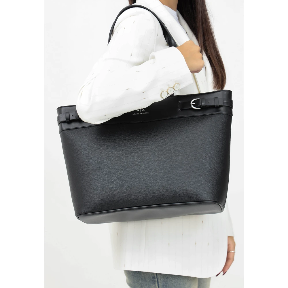 Armani Exchange Zwarte Shopper Tas Minimalistische Moderne Stijl Black Dames