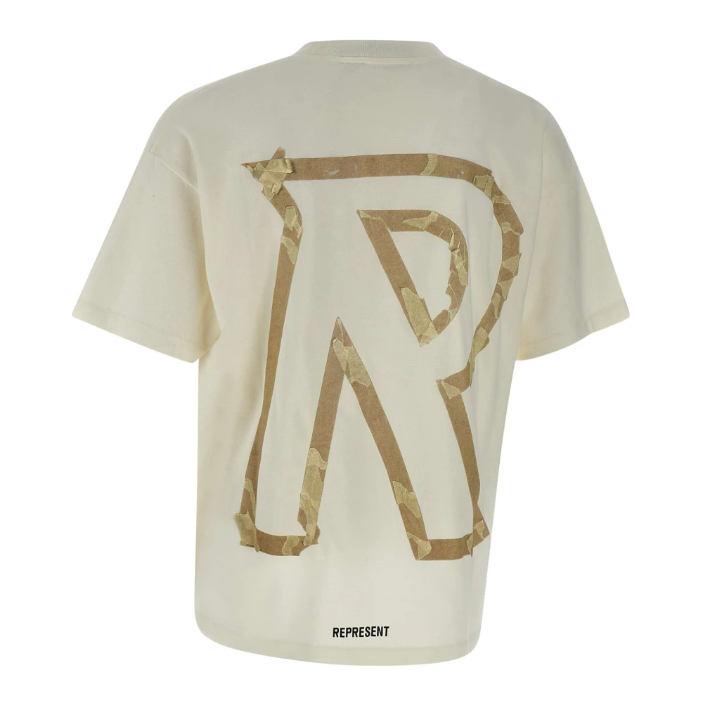 Represent Maxi Logo Katoenen T-shirt Crème White Heren