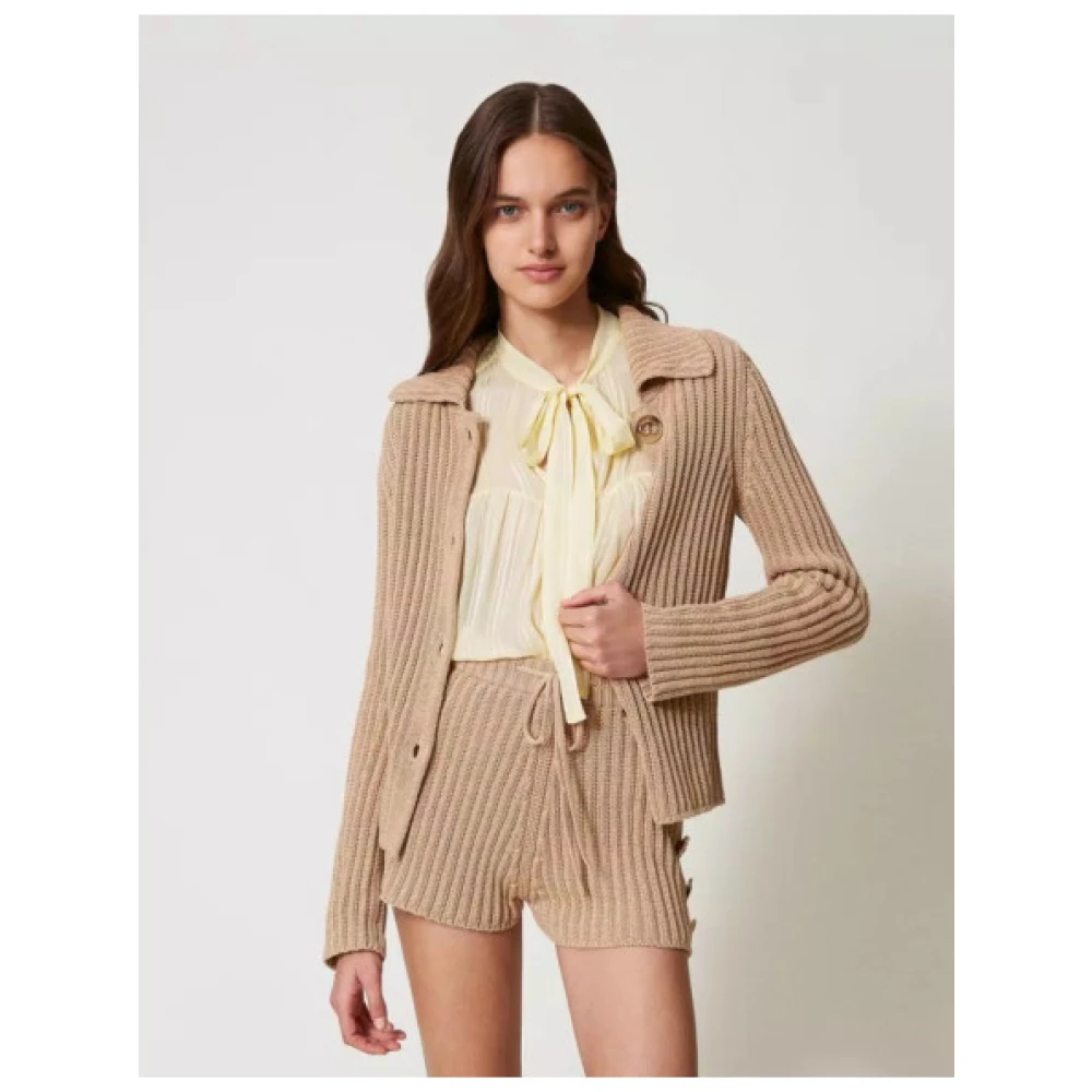 Twinset Gebreid jasje met uitlopende kraag Beige Dames