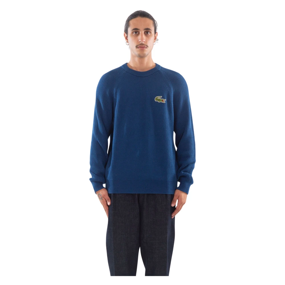 Lacoste Geribbelde Croc Sweater in HBM Blue Heren