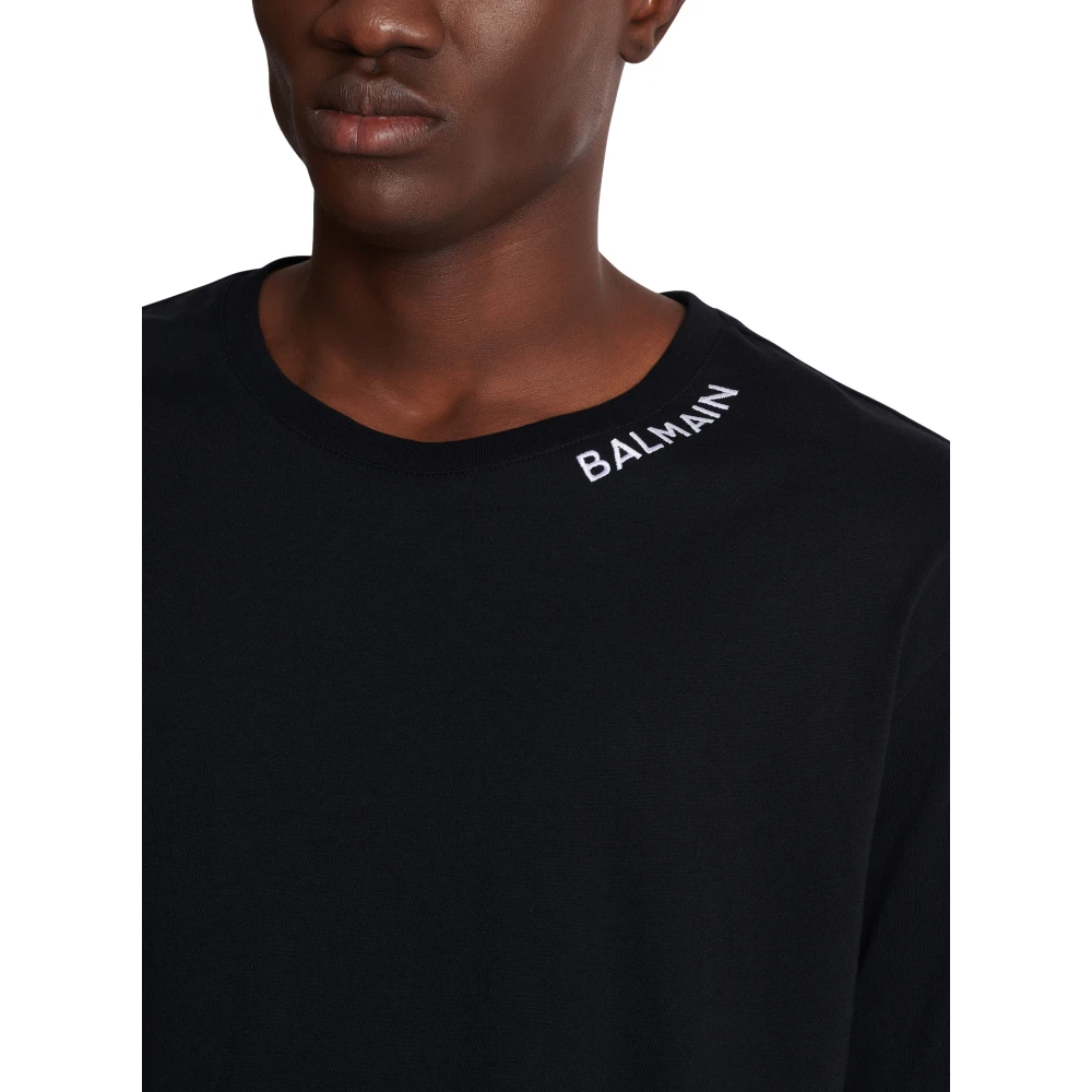 Balmain T-shirt met borduursel op de halslijn Black Heren
