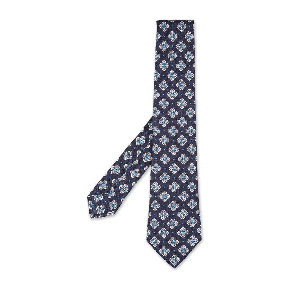 Kiton Blauwe Zijden Geometrisch Patroon Stropdas Blue Heren