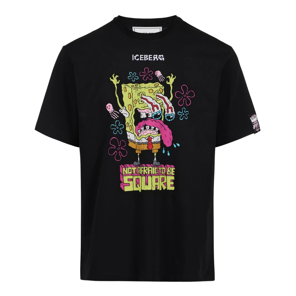 Iceberg Zwart T-shirt met norHeren pasvorm en SpongeBob-print Black Heren