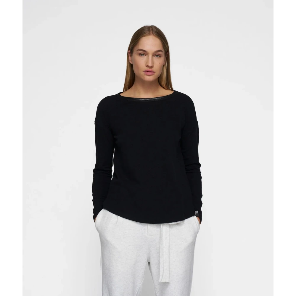 10Days Zwarte longsleeve top van linnenmix Black Dames
