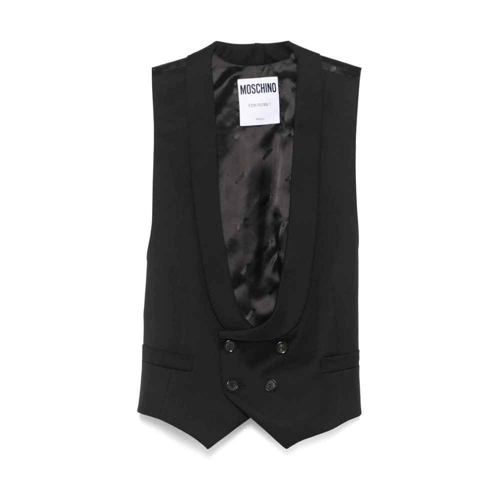 Moschino Zwarte dubbelrijige vest met sjaalkraag Black Dames